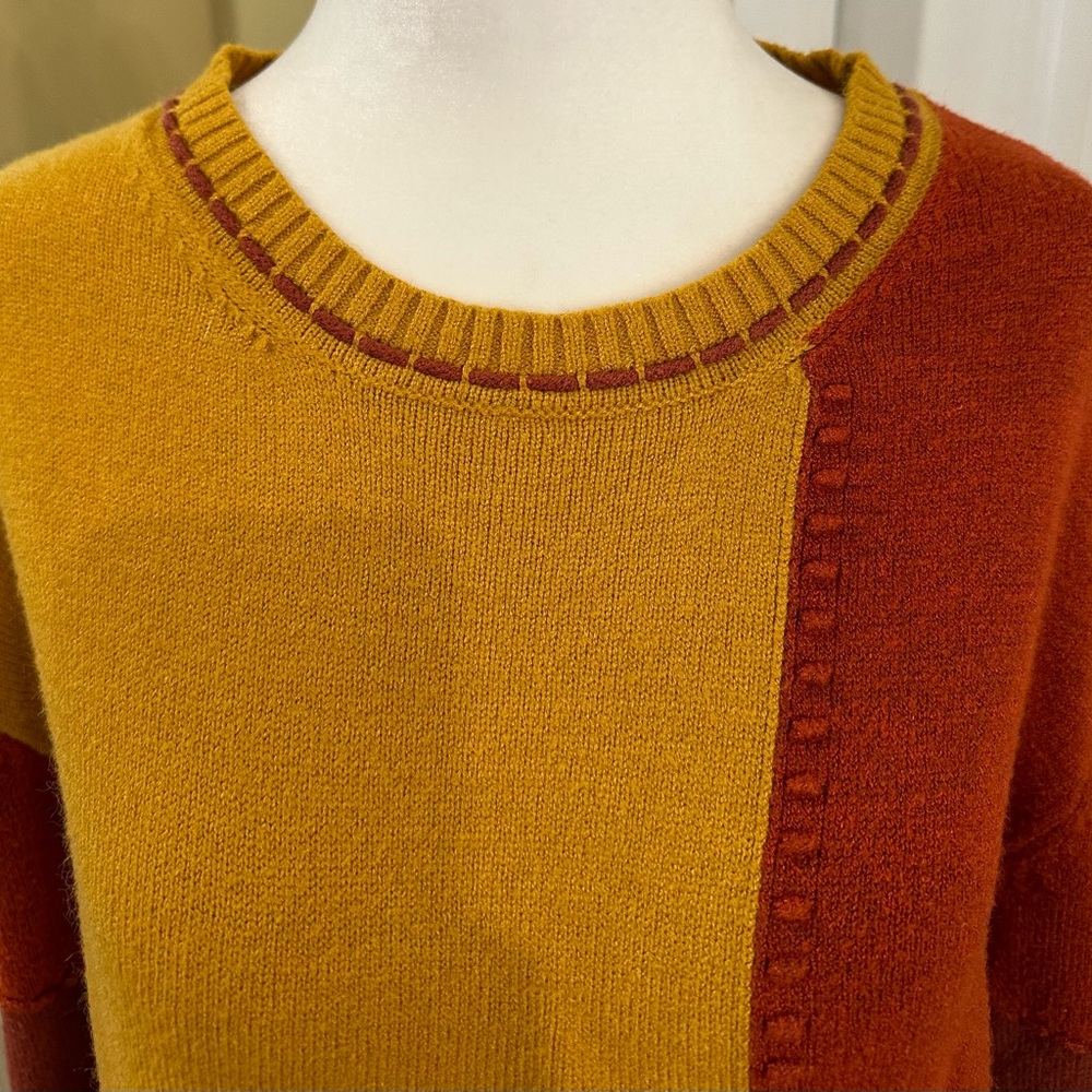Fall Color Patchwork Colorblock Crew Neck Sweater Large Gold - Picture 5 of 10